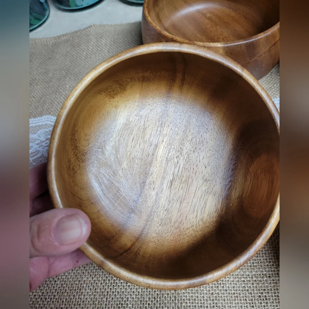 Lot of 4 vintage acacia wood 6 ×3 bowls - Picture 6 of 12